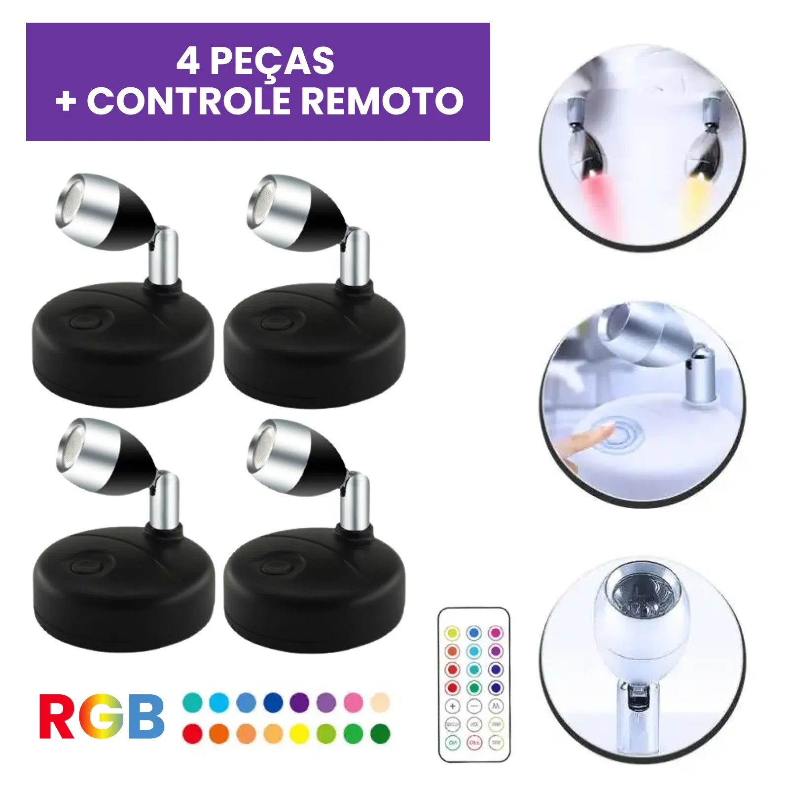 Kit de Spots de Luz RGB LED para Iluminação Ambientes