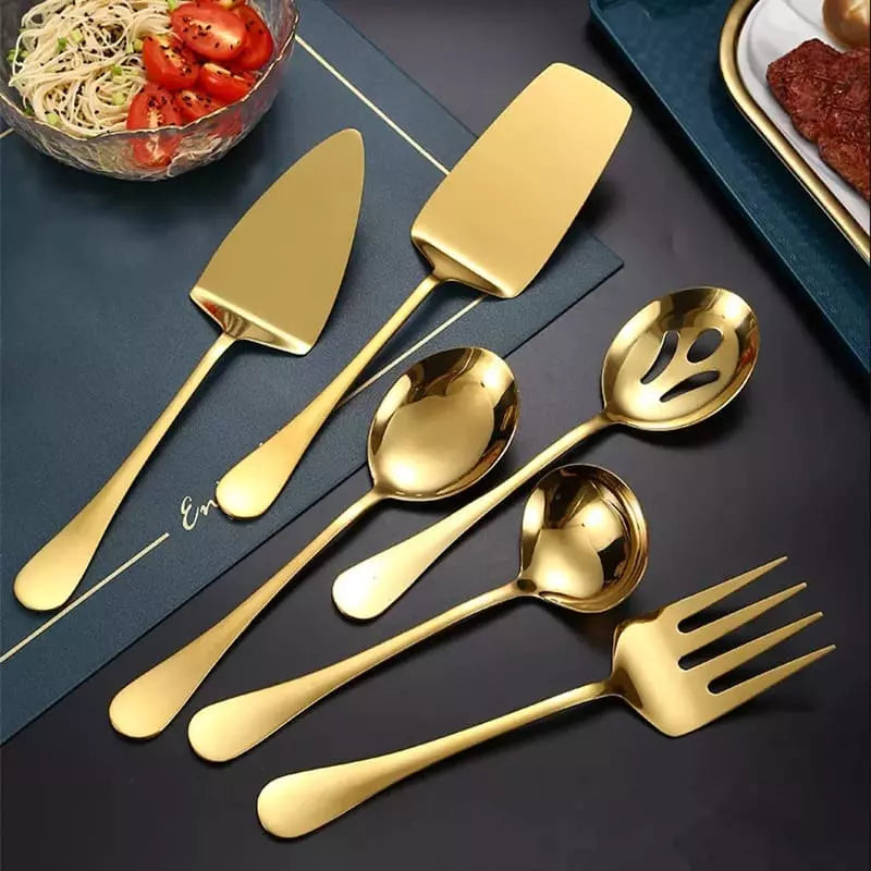 Kit de Utensílios de Cozinha em Inox Dourado - 6 Peças