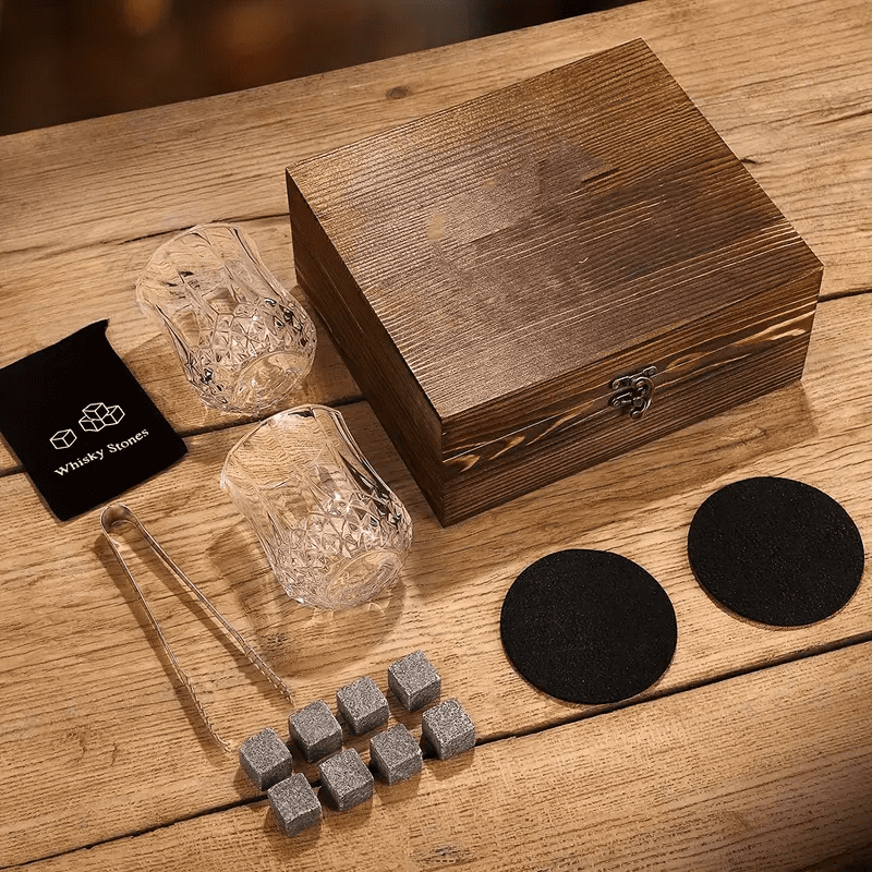 Kit de Whisky com Copos, Cubos de Gelo e Pegador para Bar em Casa