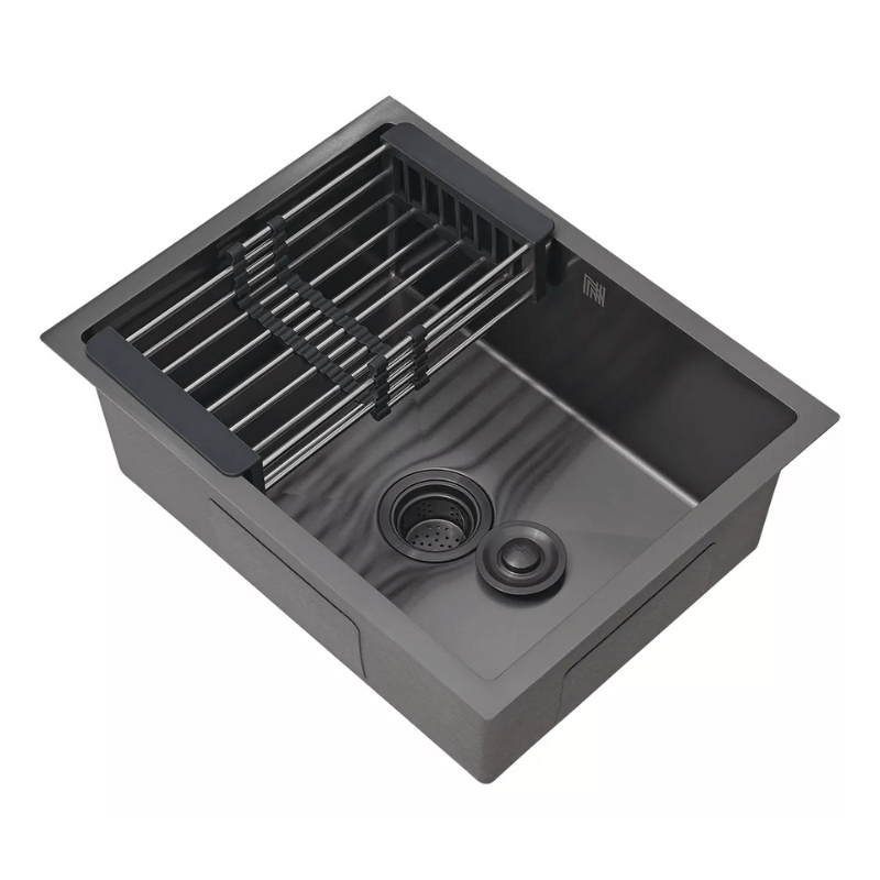 Conjunto de Cuba de Cozinha Gourmet em Aço Inox com Torneira Flexível Preta