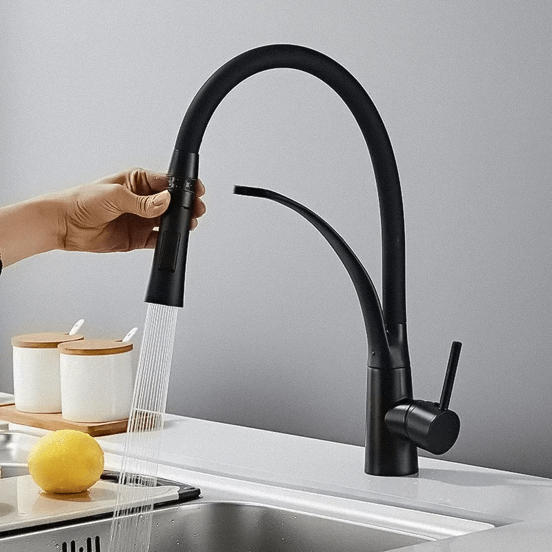 Conjunto de Cuba de Cozinha Gourmet em Aço Inox com Torneira Flexível Preta