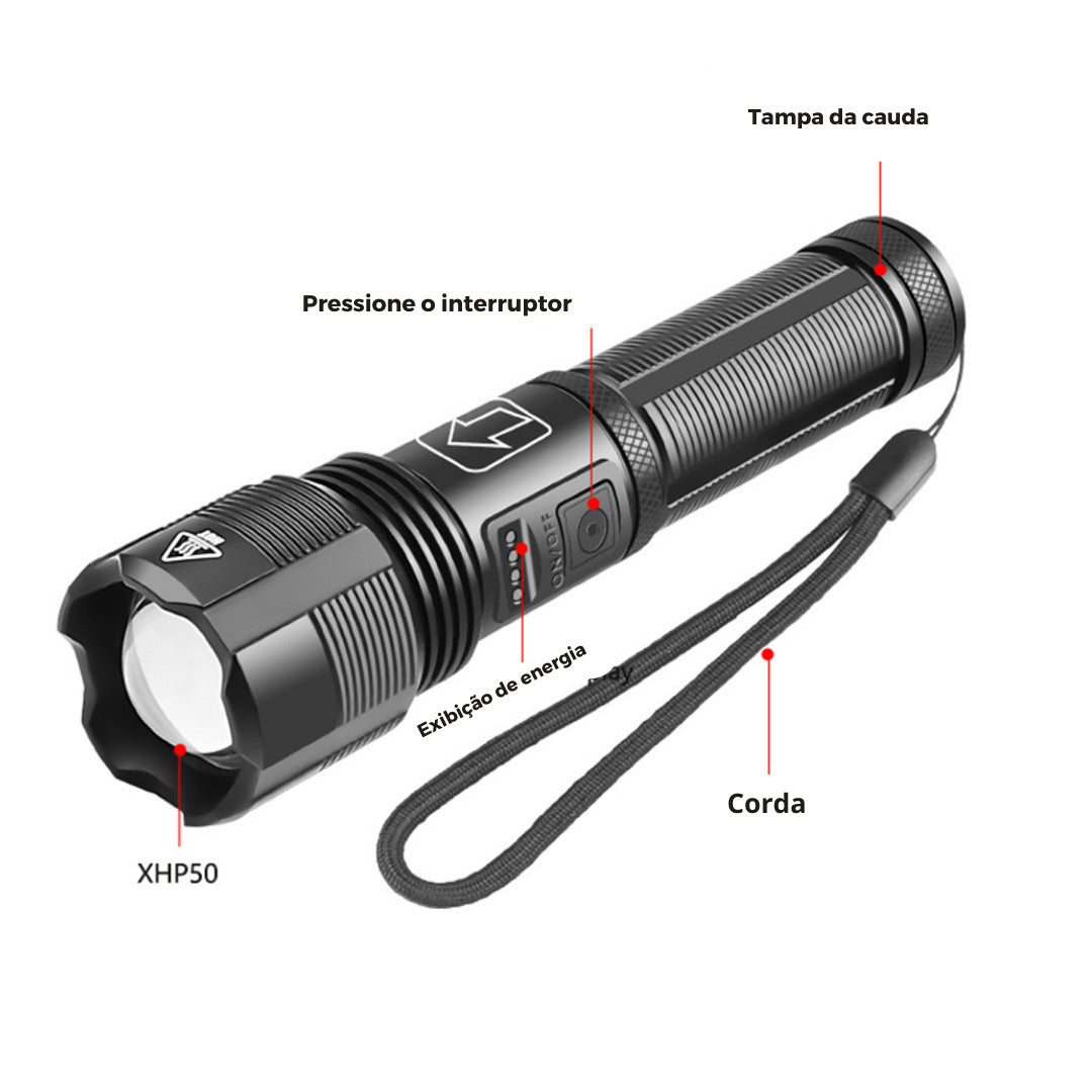 Lanterna Tática À Prova D' Água IPX6 - Super Brilhante e Resistente