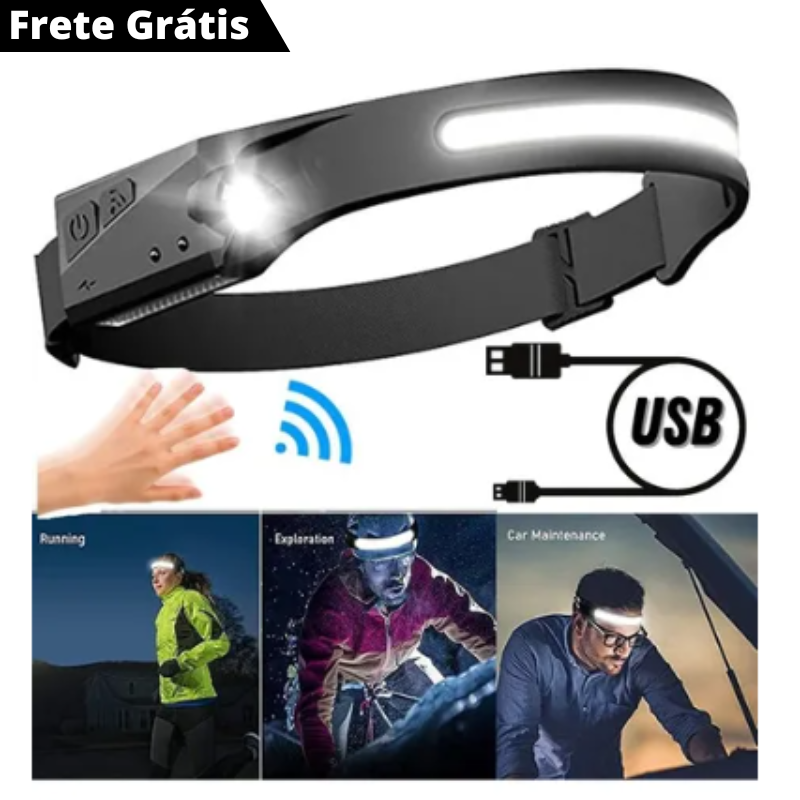 Lanterna de Cabeça Recarregável USB com Sensor de Movimento - Ideal para Camping e Atividades ao Ar Livre