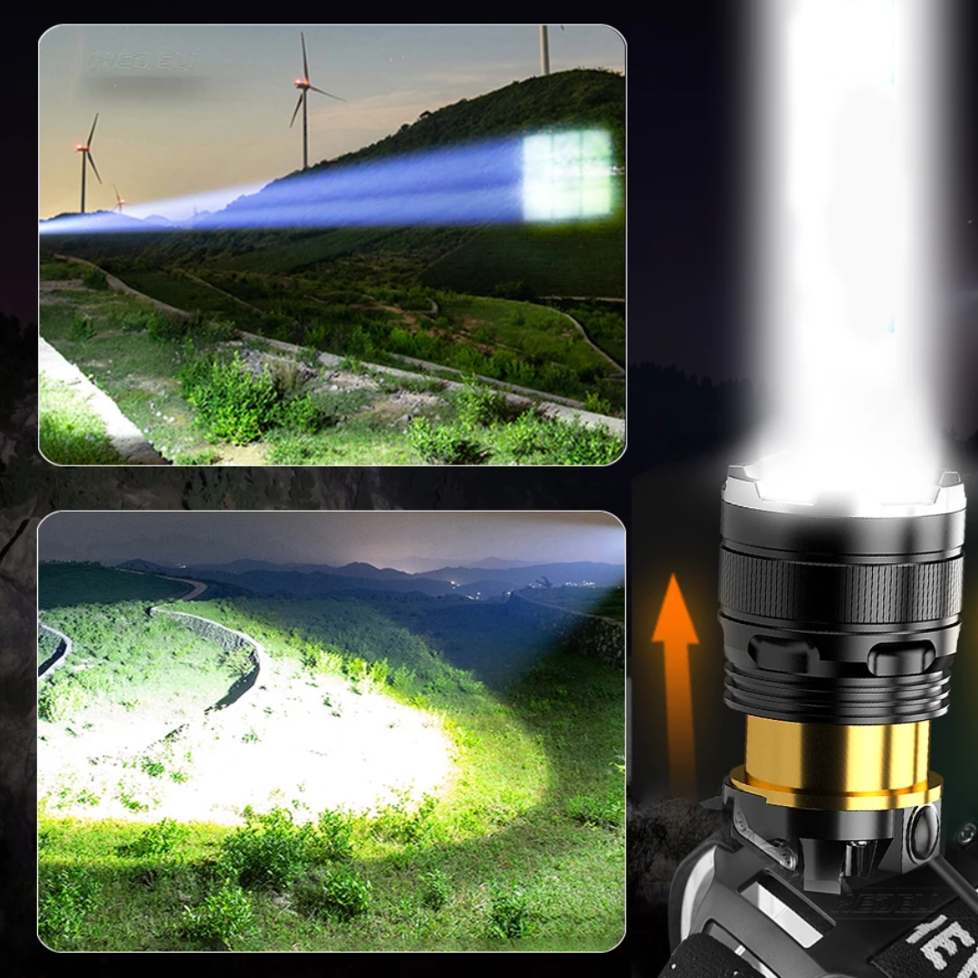 Lanterna de Cabeça Recarregável USB com Zoom Super Potente