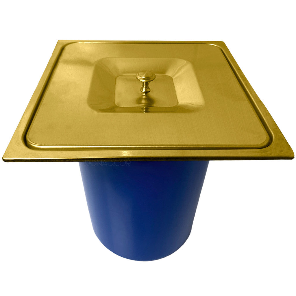 Lixeira Embutida Quadrada 5L Inox Dourado Escovado para Pia de Cozinha em Granito e Mármore