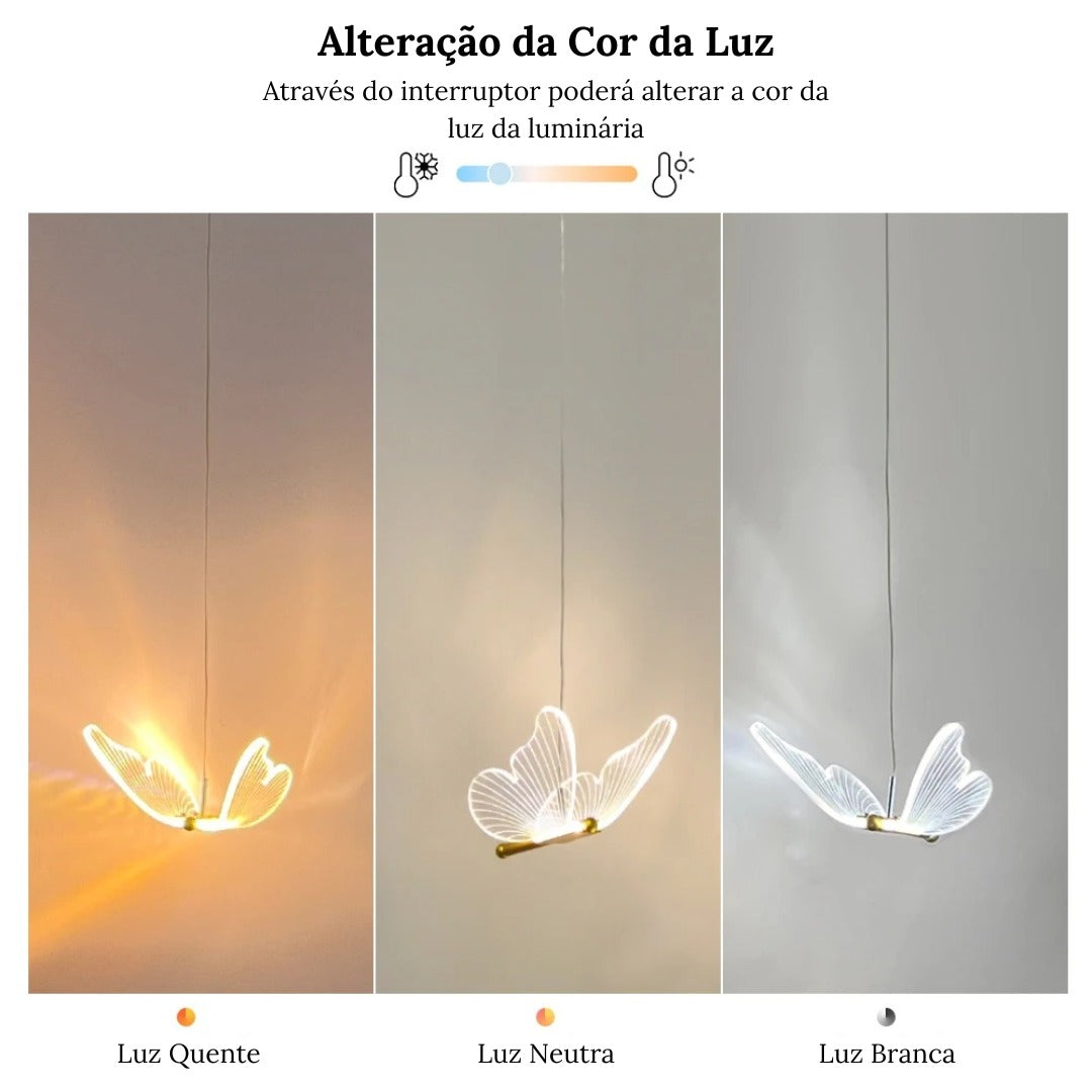 Luminária Pendente Borboleta em Cristal para Iluminação Decorativa