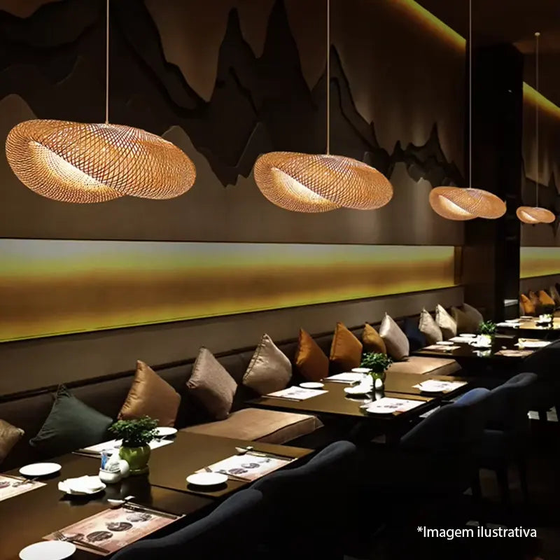 Luminária Pendente de Bambu Rattan Estilo Honolulu
