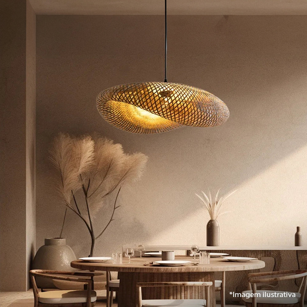 Luminária Pendente de Bambu Rattan Estilo Honolulu