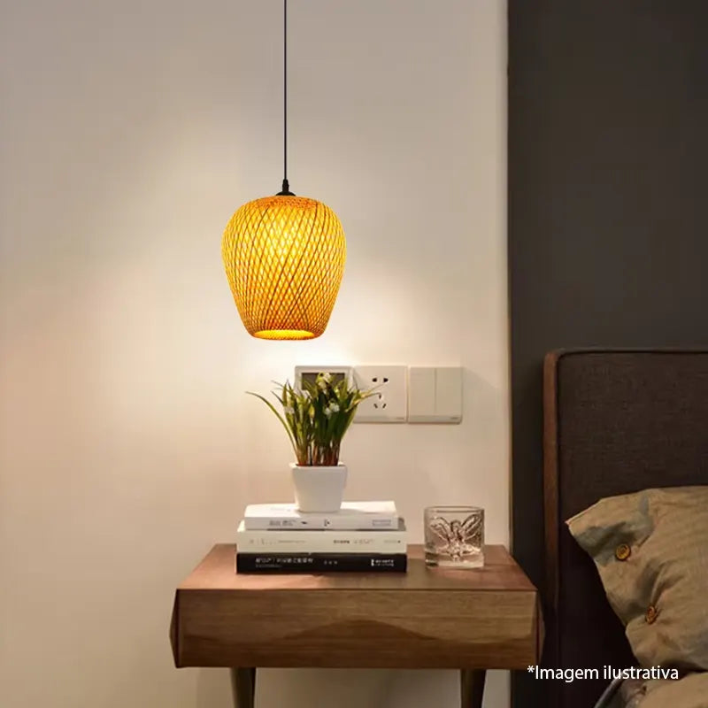 Luminária Pendente de Bambu e Rattan - Iluminação Decorativa para Ambientes
