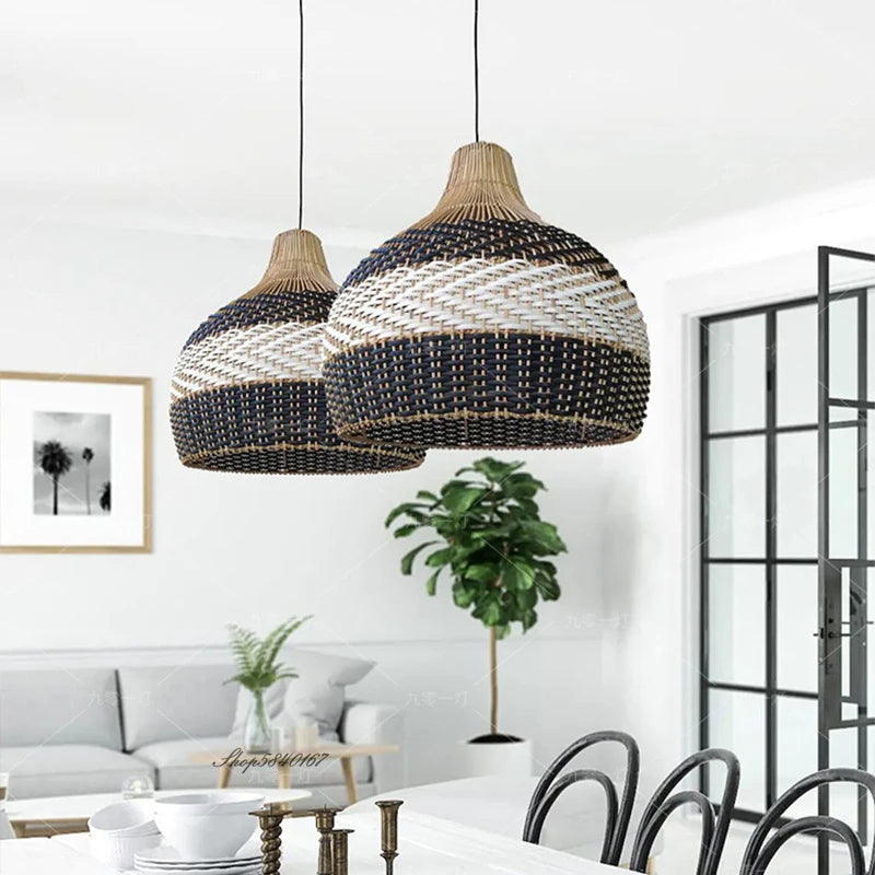Luminária Pendente de Rattan Estilo Moderno para Decoração