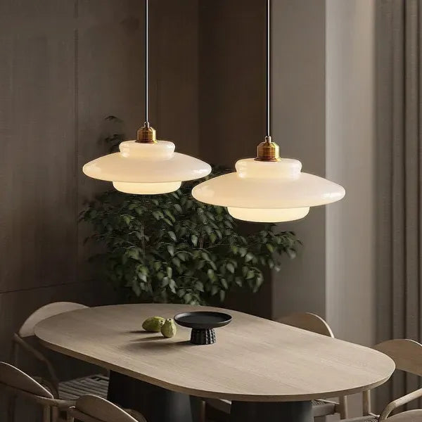 Luminária Pendente de Vidro Branco - Luminária Art Glass Elegante para Iluminação de Ambientes
