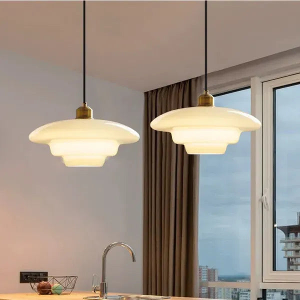 Luminária Pendente de Vidro Branco - Luminária Art Glass Elegante para Iluminação de Ambientes