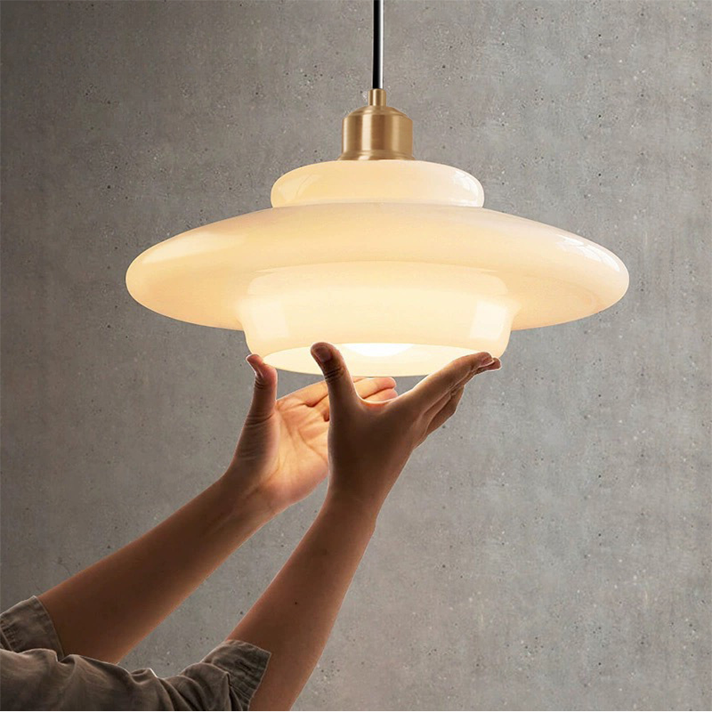 Luminária Pendente de Vidro Branco - Luminária Art Glass Elegante para Iluminação de Ambientes