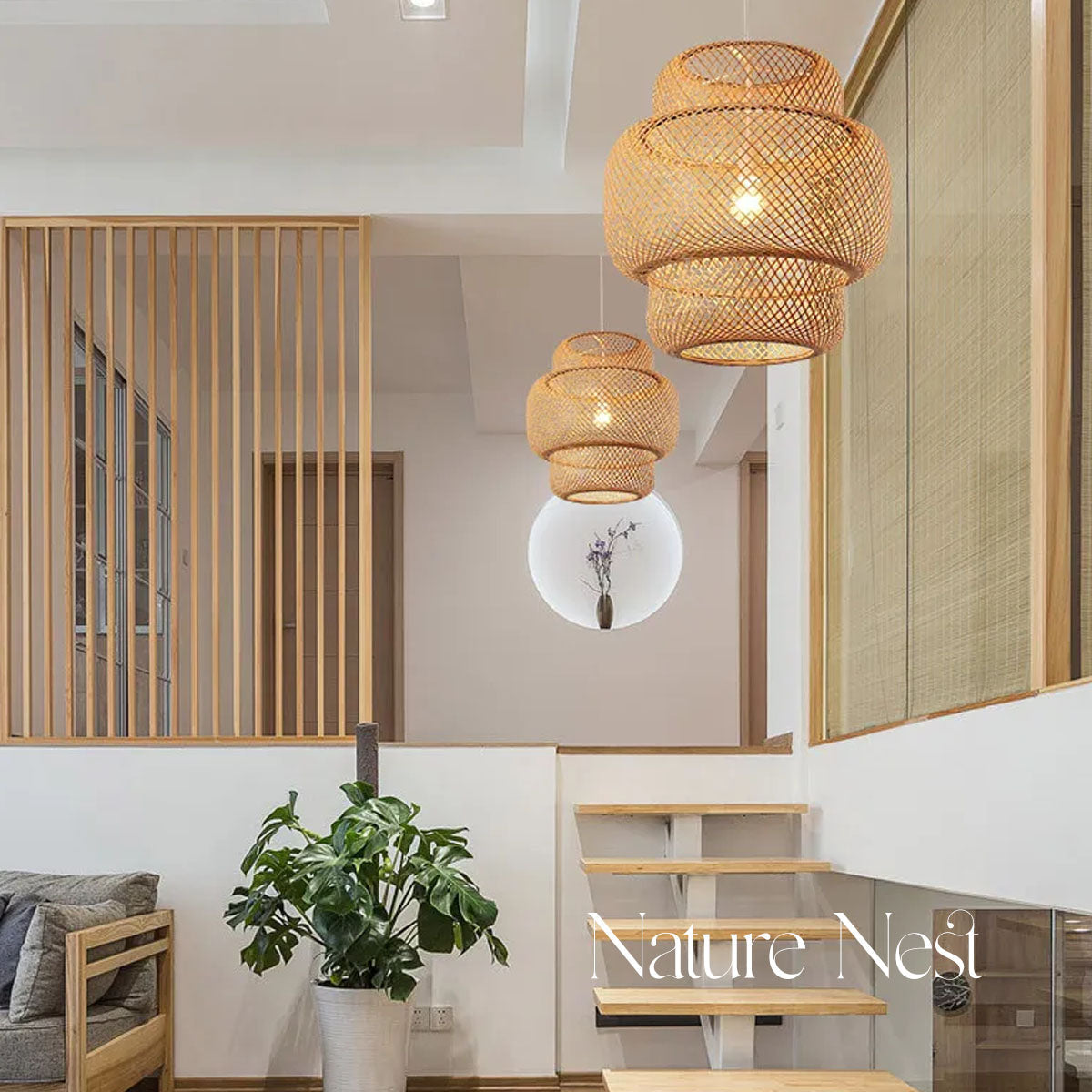 Luminária Pendente em Bambu Natural - Design Elegante para Decoração