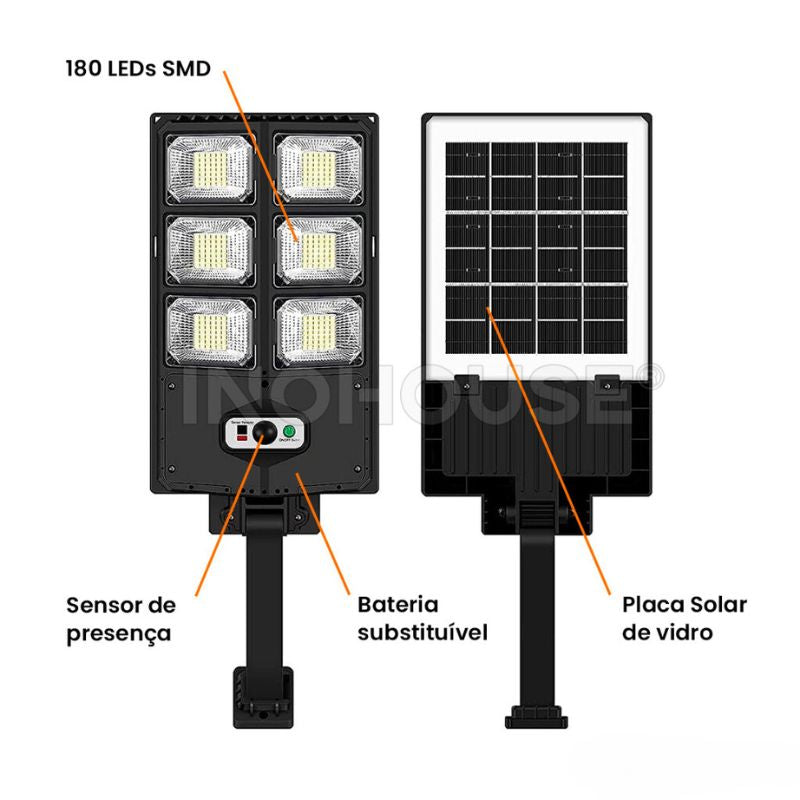 Luminária Solar Externa 300W com Sensor de Movimento e Controle Remoto