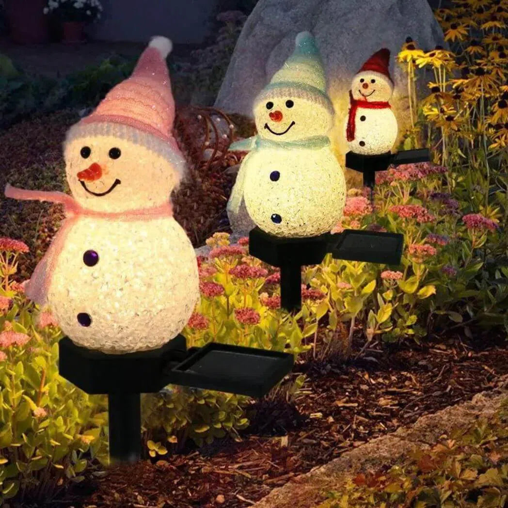 Luminária Solar em Forma de Bonecos de Neve - Decoração Natalina para Exterior