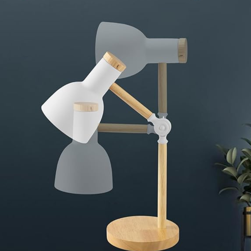 Luminária de Mesa Articulada com Acabamento em Madeira Natural