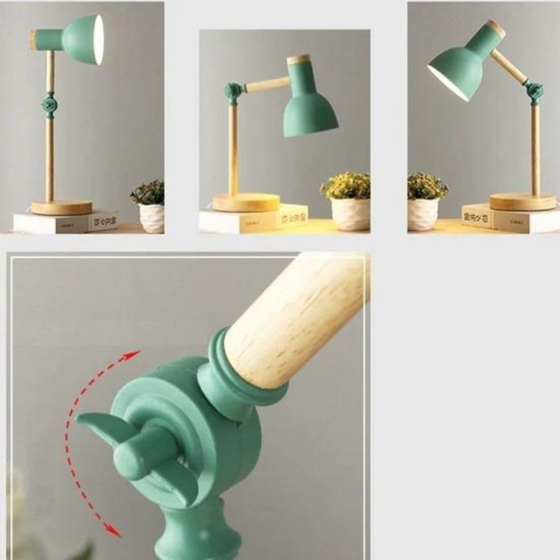 Luminária de Mesa Articulada com Acabamento em Madeira Natural