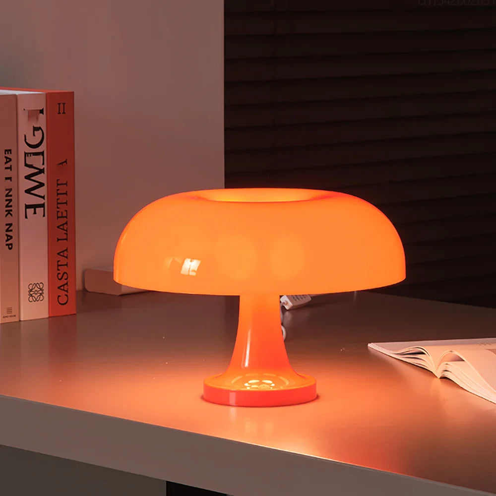 Luminária de Mesa Estilo Cogumelo na Cor Laranja