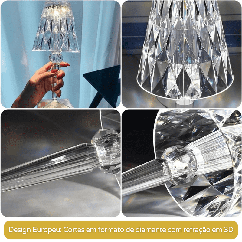 Luminária de Mesa LED Diamante USB 3 em 1 Sem Fio - Iluminação Moderna e Portátil