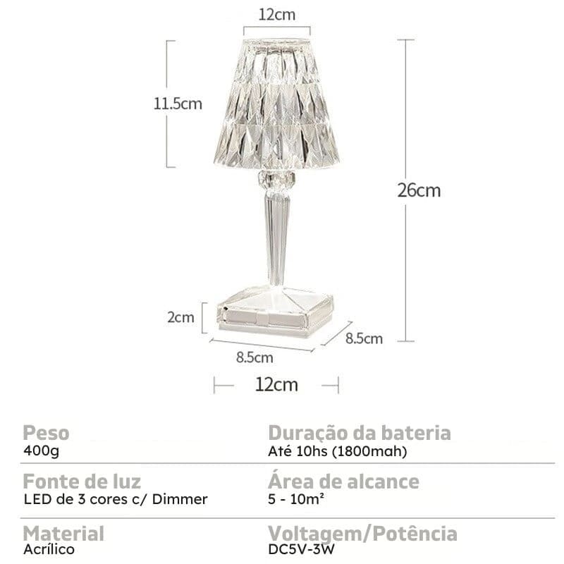 Luminária de Mesa LED Diamante USB 3 em 1 Sem Fio - Iluminação Moderna e Portátil