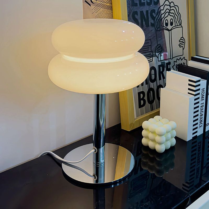Luminária de Mesa Moderna Cogumelo em Vidro e Aço Inoxidável