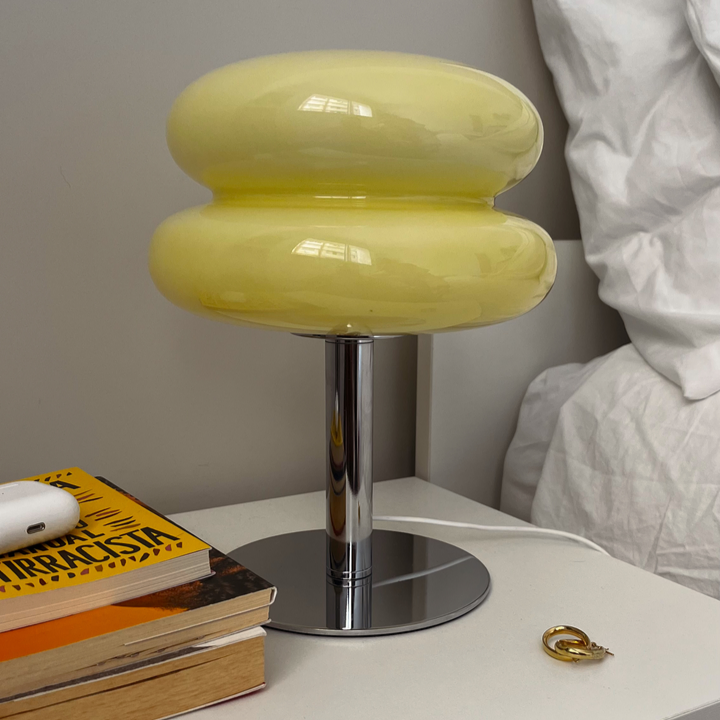 Luminária de Mesa Moderna em Vidro e Aço Inoxidável