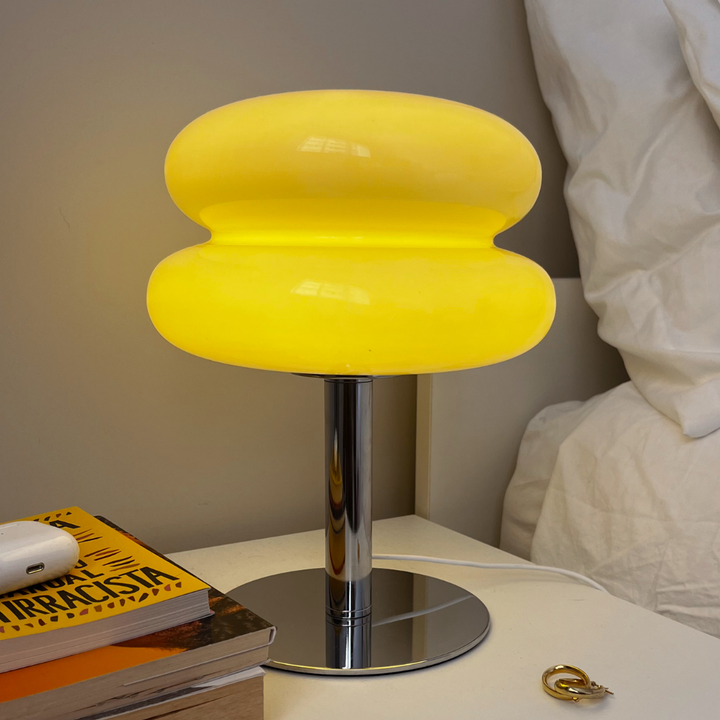Luminária de Mesa Moderna em Vidro e Aço Inoxidável