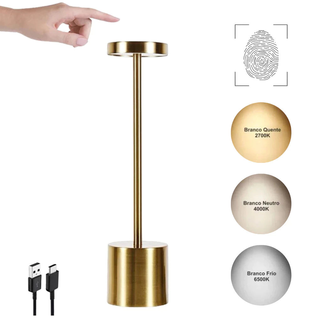 Luminária de Mesa Portátil Sem Fio com Luz LED