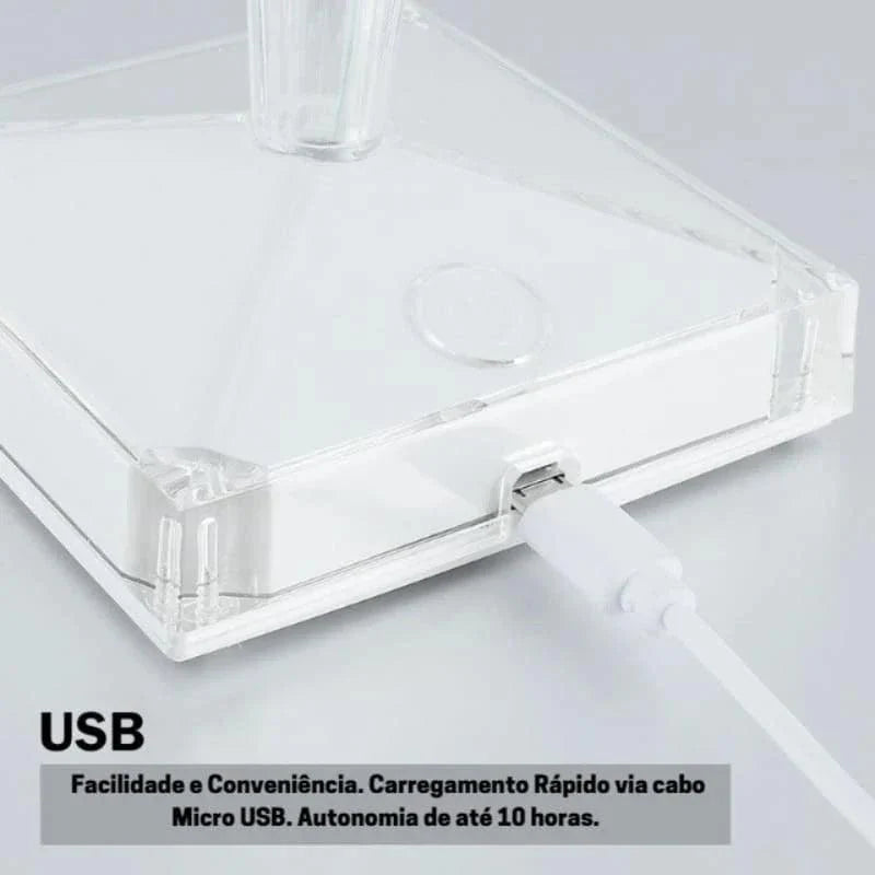 Luminária de Mesa Sem Fio 3 em 1 com Carregador USB e Controle Touch