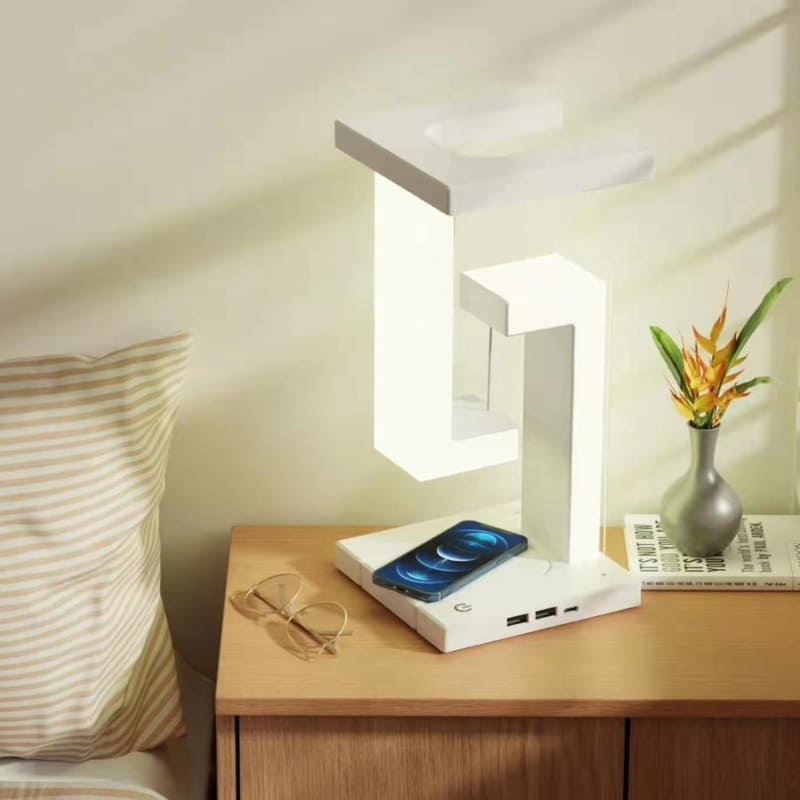 Luminária de Mesa com Carregador Indutivo para iPhone e Samsung