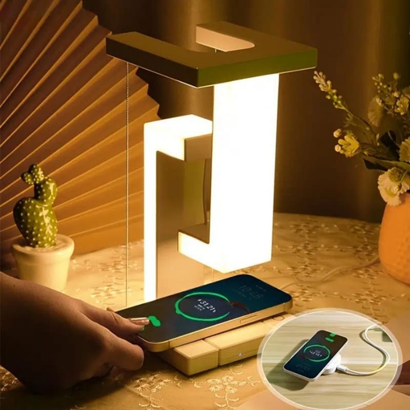 Luminária de Mesa com Carregador Indutivo para iPhone e Samsung