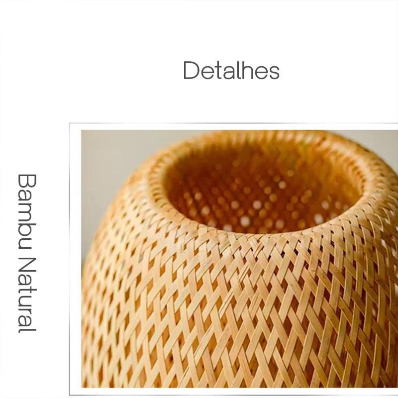Luminária de Mesa em Bambu e Rattan - Iluminação Decorativa