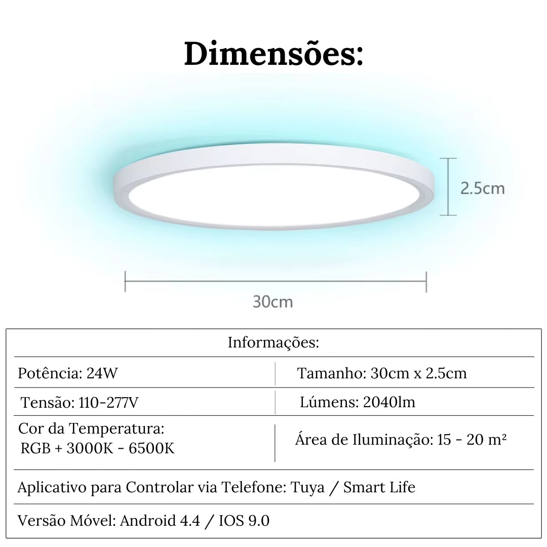 Luminária de Teto LED Redonda Inteligente Compatível com Alexa e Google Home