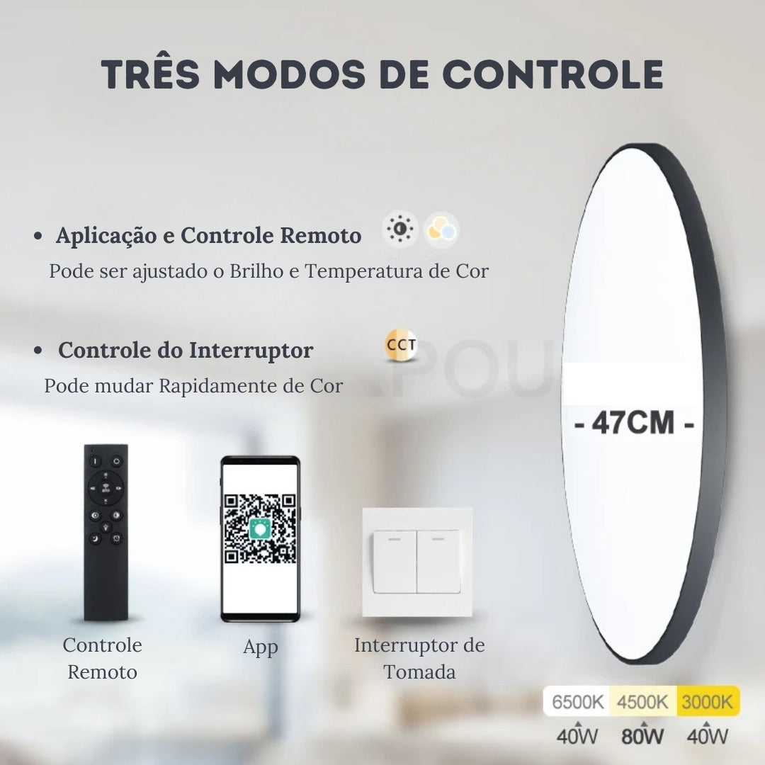 Luminária de Teto Redonda LED Plafon Moderno com Controle Remoto