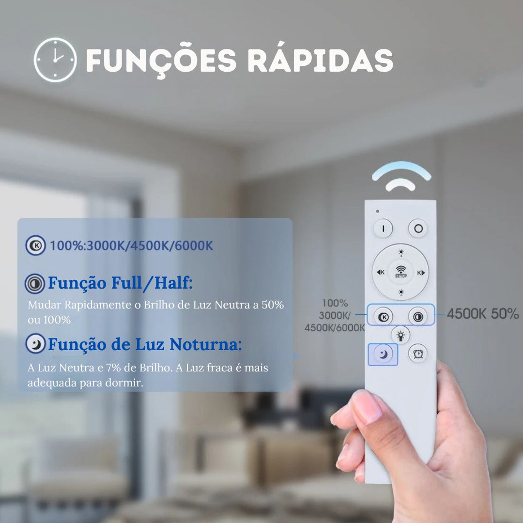 Luminária de Teto Redonda LED Plafon Moderno com Controle Remoto