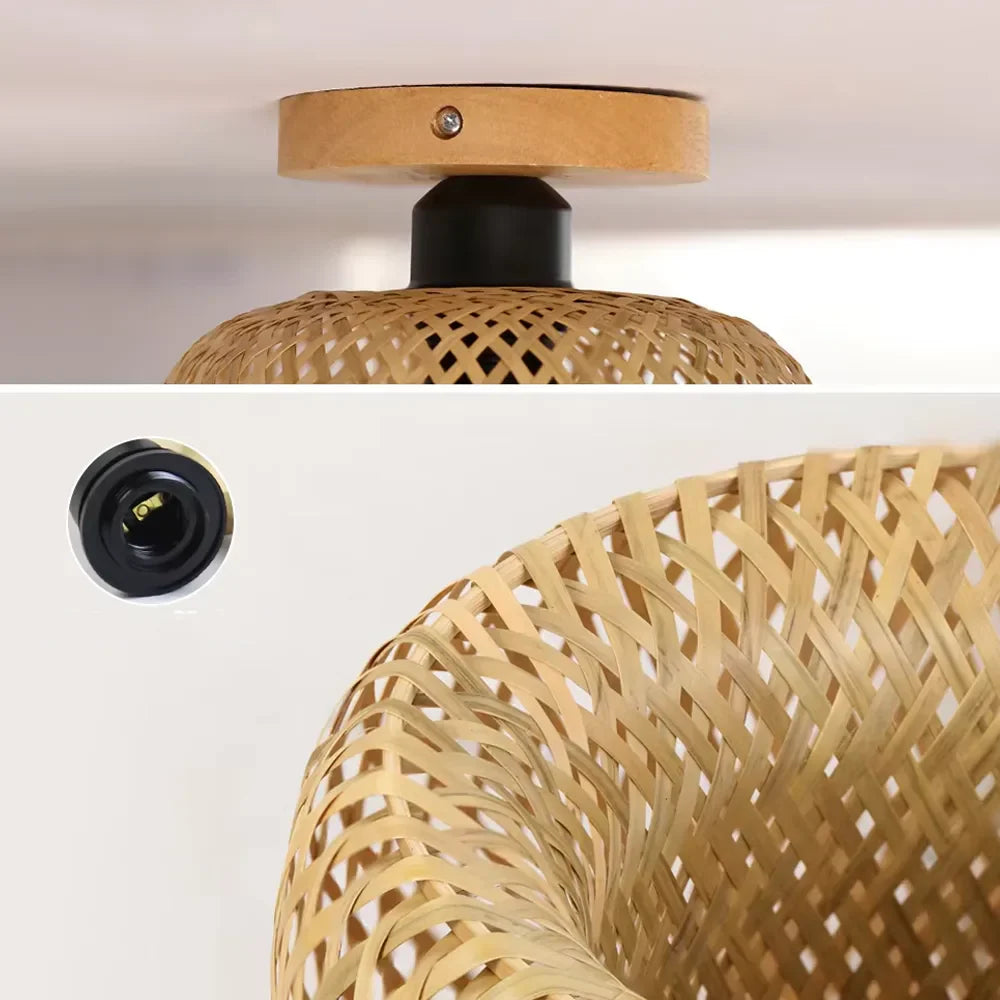 Luminária de Teto de Bambu Rattan para Decoração de Ambientes