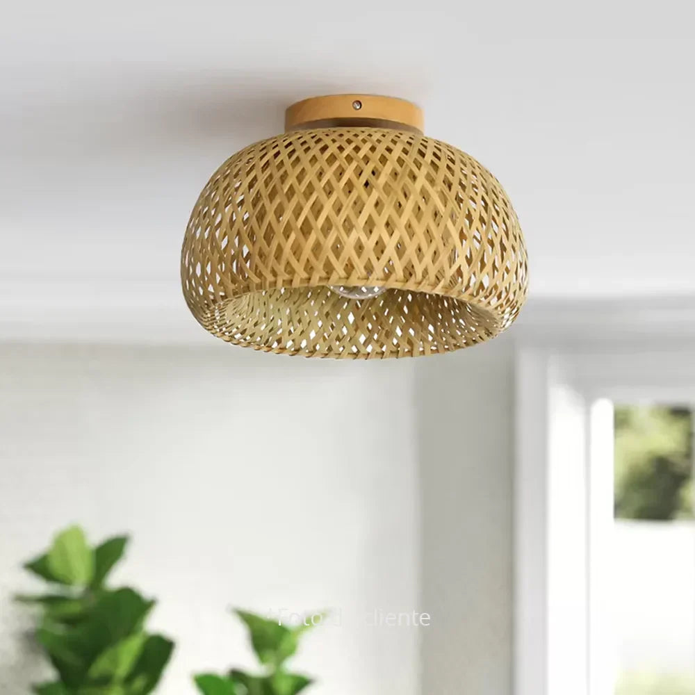 Luminária de Teto de Bambu Rattan para Decoração de Ambientes