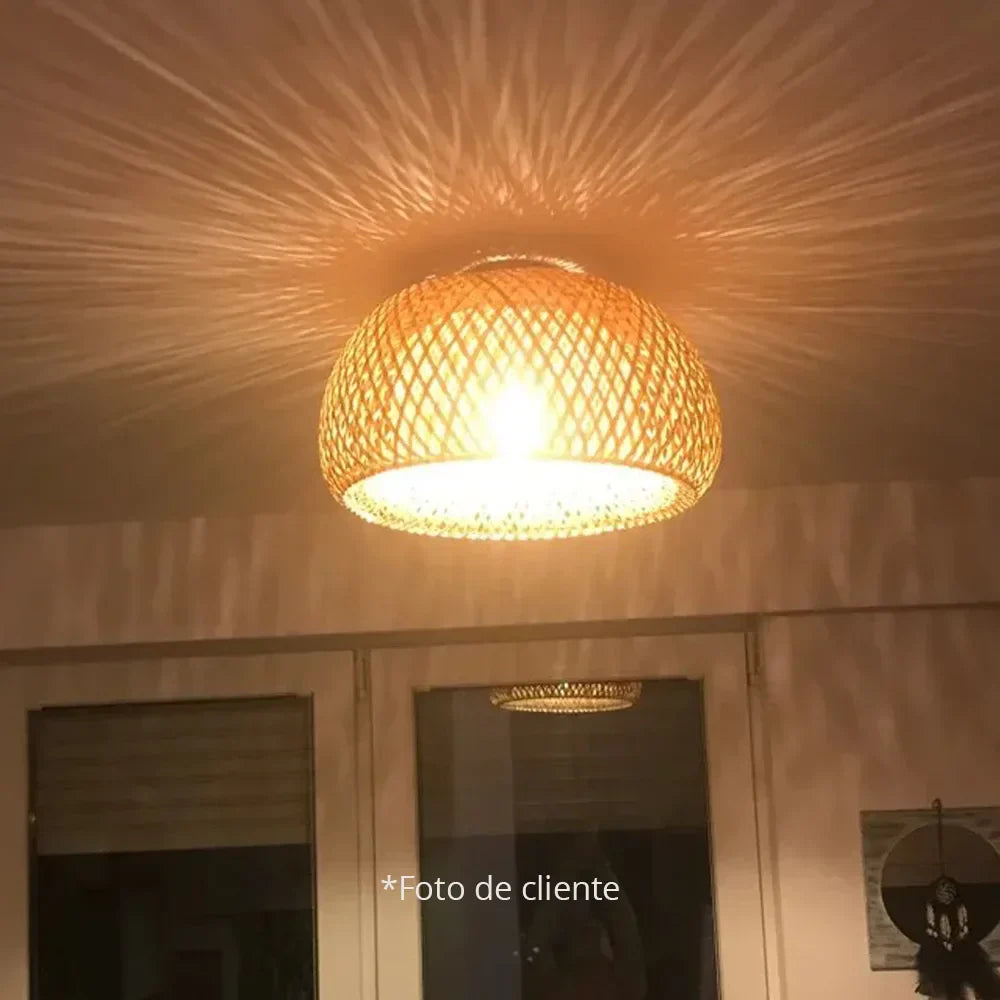 Luminária de Teto de Bambu Rattan para Decoração de Ambientes