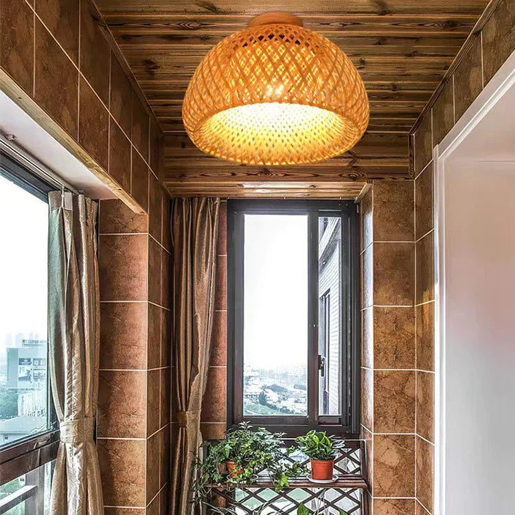 Luminária de Teto de Bambu Rattan para Decoração de Ambientes