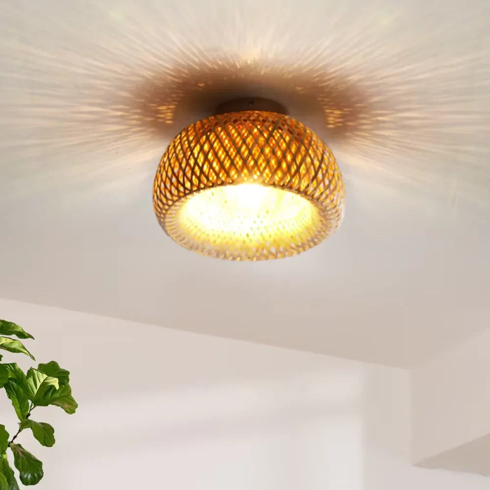 Luminária de Teto de Bambu Rattan para Decoração de Ambientes