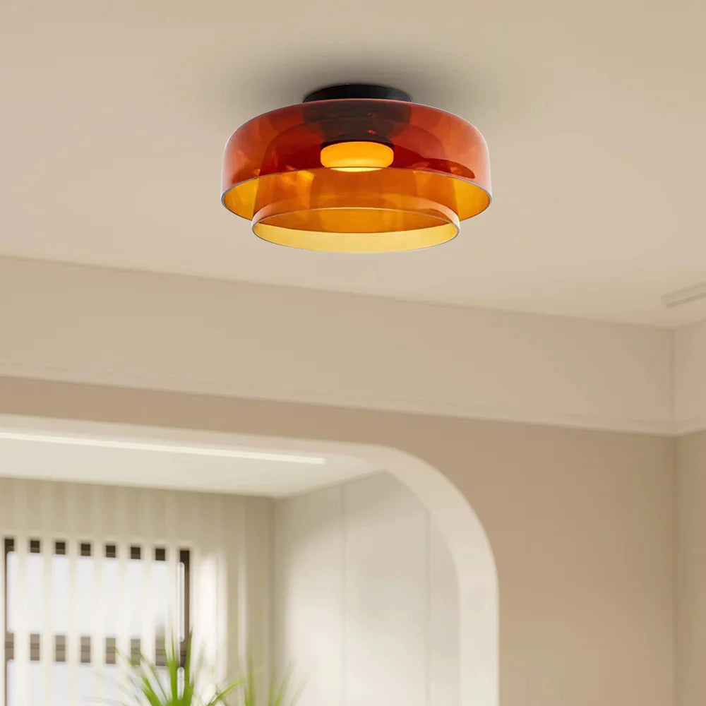 Luminária de Teto de Vidro Medieval em 2 Camadas - Iluminação Decorativa para Ambientes