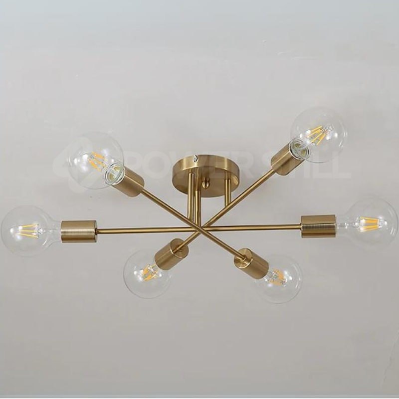 Lustre Dourado Moderno com 6 Lâmpadas - Iluminação Elegante para Ambientes