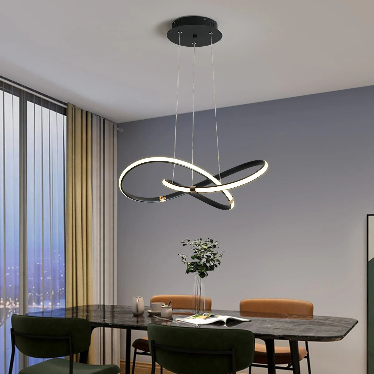 Lustre Pendente Circular Moderno Duplo com Iluminação LED