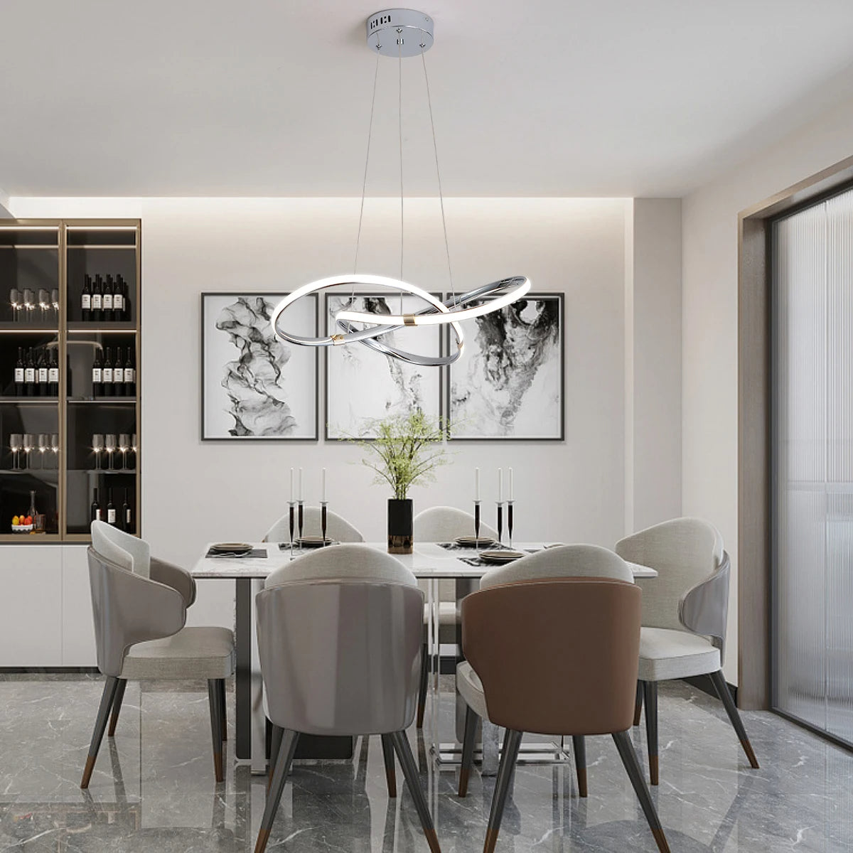 Lustre Pendente Circular Moderno Duplo com Iluminação LED