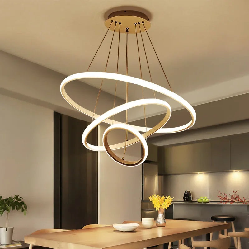 Lustre Pendente Circular Triplo com Iluminação LED