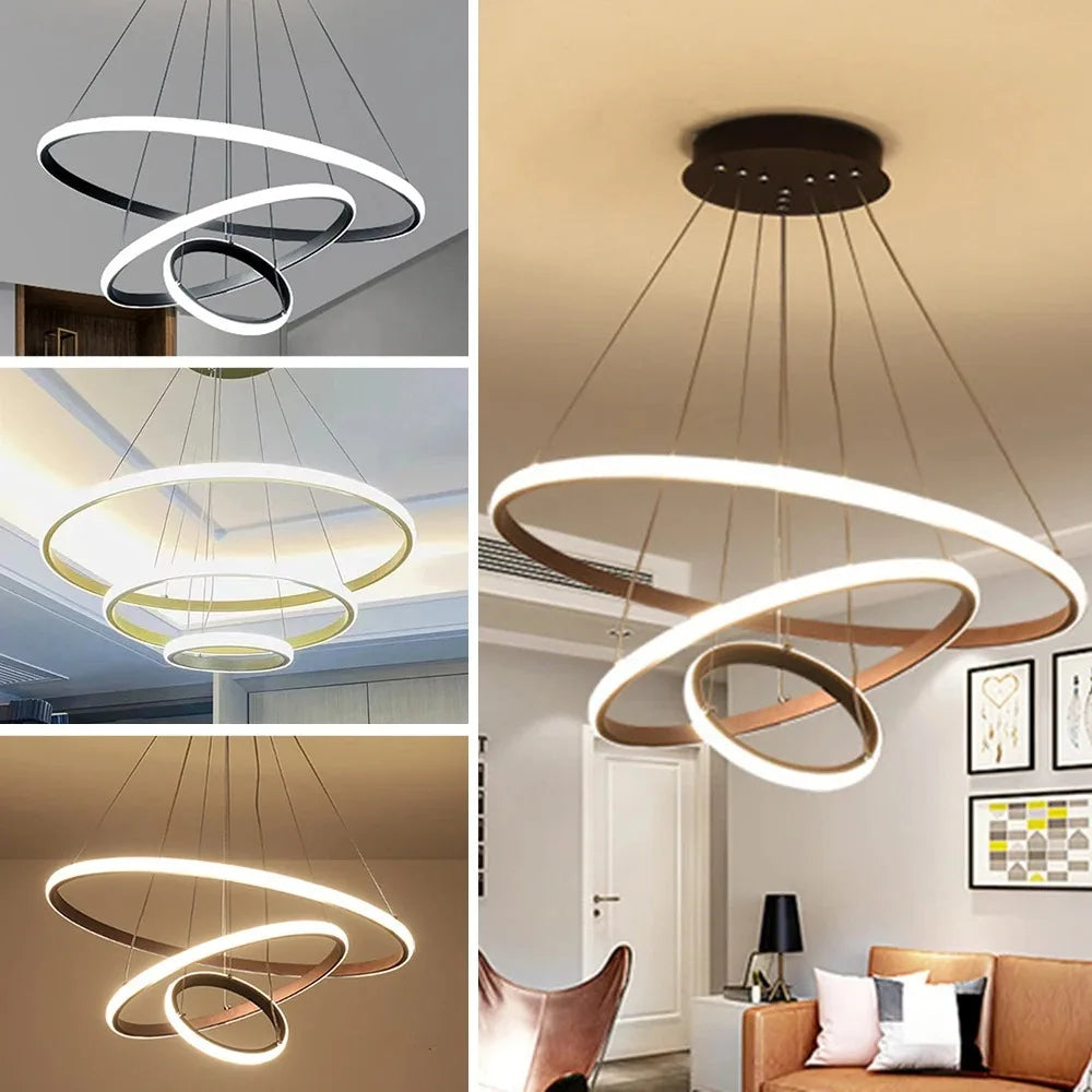 Lustre Pendente Circular Triplo com Iluminação LED
