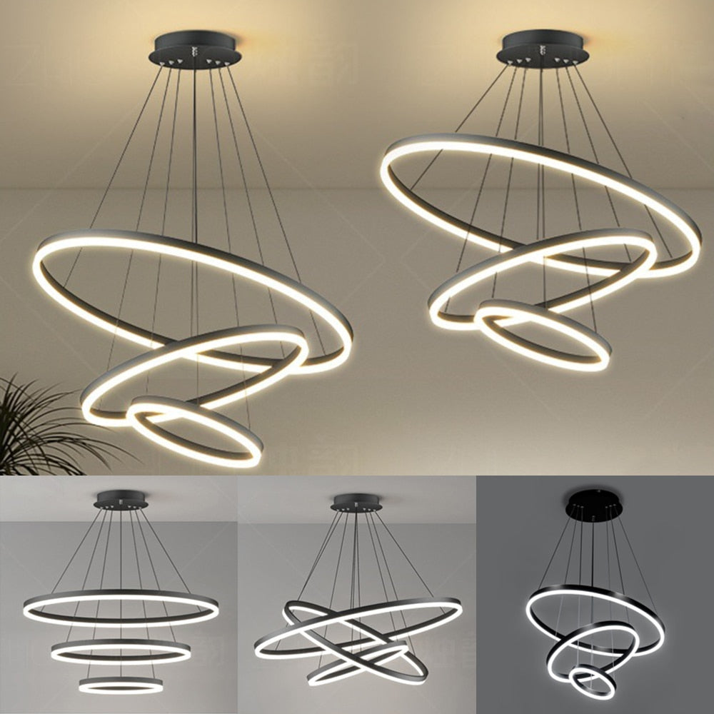 Lustre Pendente Circular Triplo com Iluminação LED
