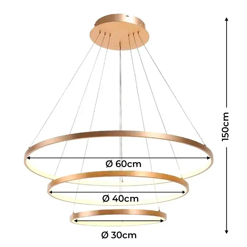 Lustre Pendente Circular Triplo com Iluminação LED