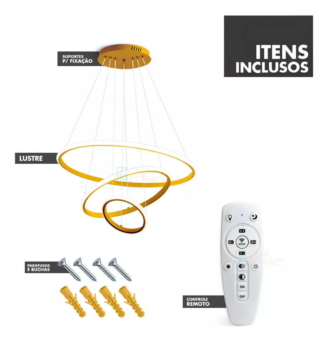 Lustre Pendente Circular Triplo com Iluminação LED